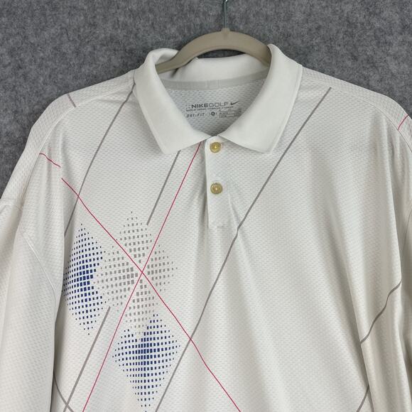 Nike Dri Fit Golf Polo Shirt Mens XL White Geometric Performance Stretch - Picture 3 of 15